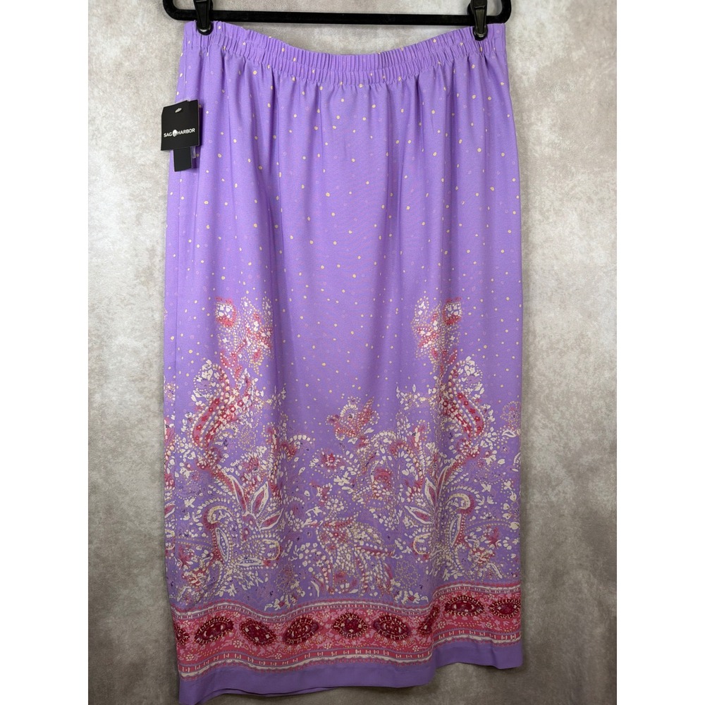 NWT VTG Sag Harbor Maxi Skirt‎ Womens 18 Purple Paisley Floral Faille Faux Wrap - Picture 5 of 6